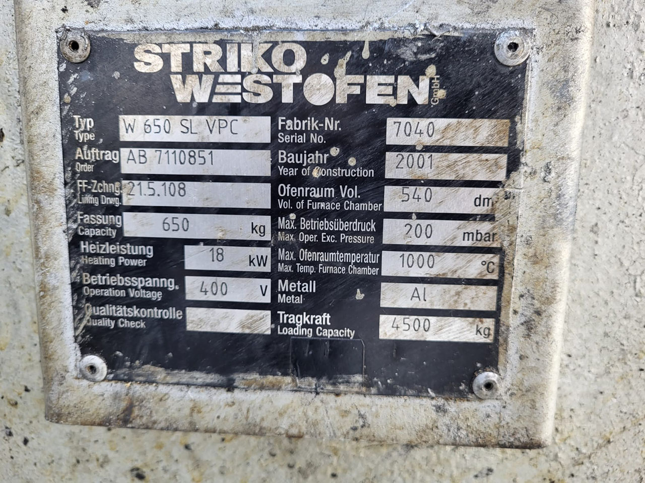 StrikoWestofen W 650 SL ProDos Dozirna peč O1749, rabljena